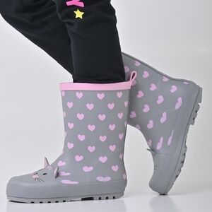 Rainangel Gray and Pink Heart Kids Rain Boots